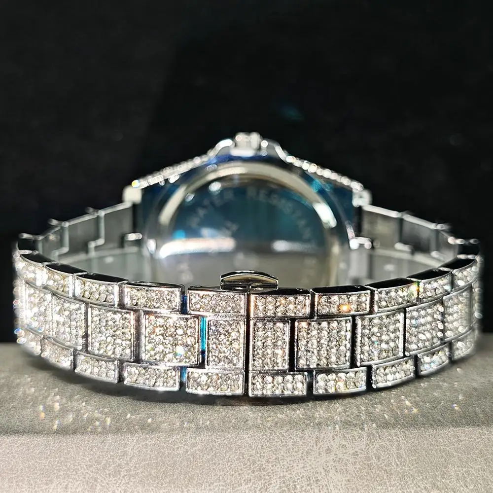 Reloj redondo de hielo a la moda novedosa para hombre, marca UNIGUET, relojes de acero de lujo, reloj de pulsera de cuarzo con diamantes completos de Hip Hop para hombre, triangulación de envíos