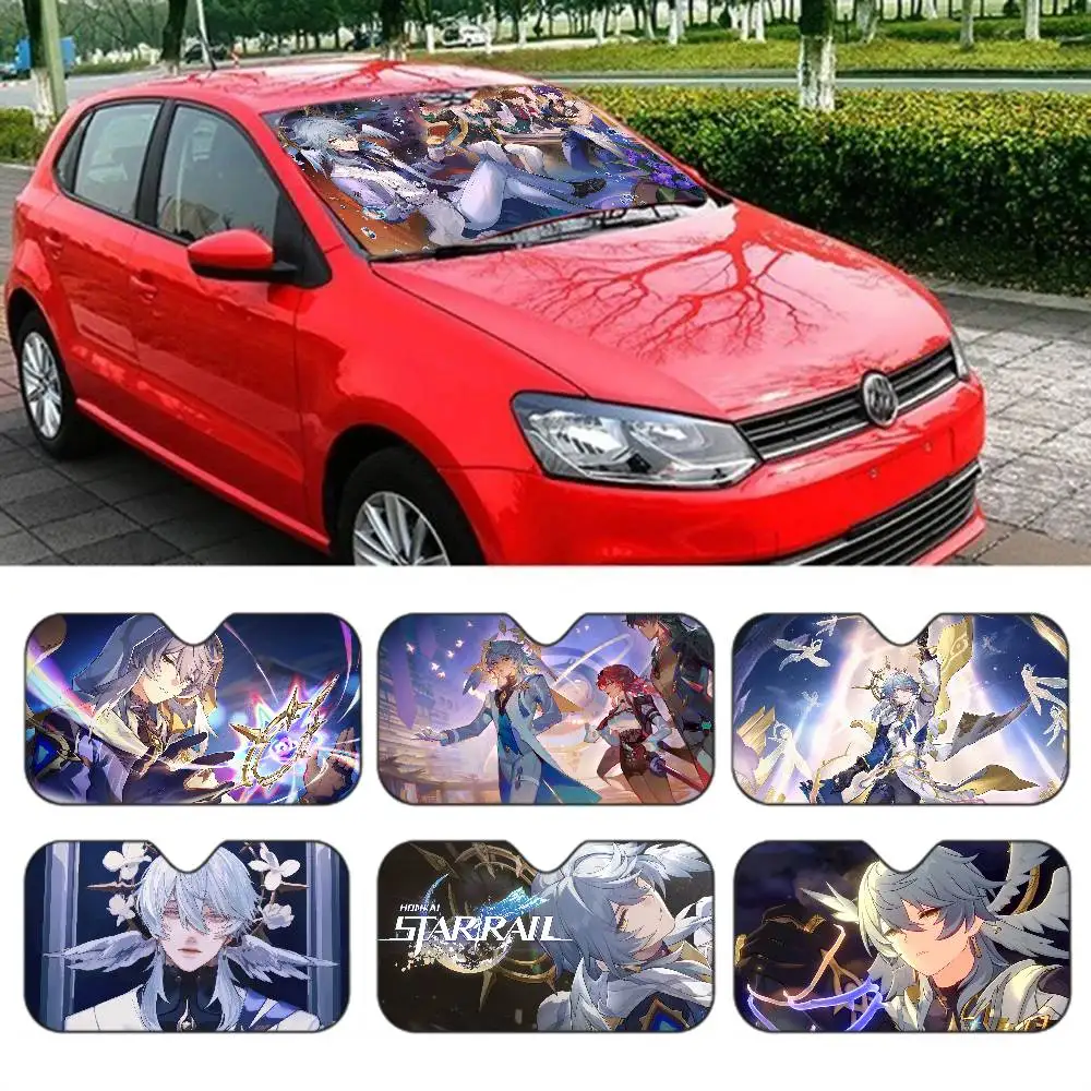 popular anime H-Honkai Star Rail Sunshade Windscreen 3D Film Plaid Gift Novelty Car Front Window Visor 70x130cm Solar Protect