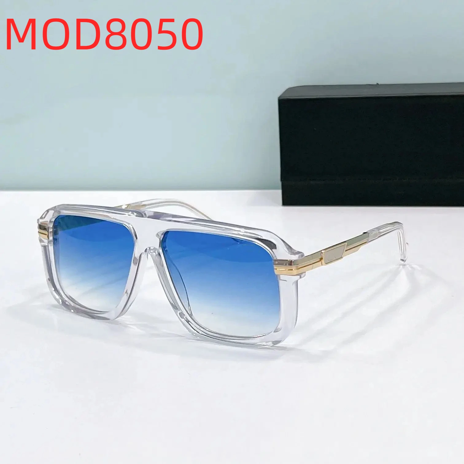 

Authentic MOD8050 Gradient Blue Lenses Trendy Men Women Sun Glasses Transparent White Acetate Frame Premium Male Couple Eyewear