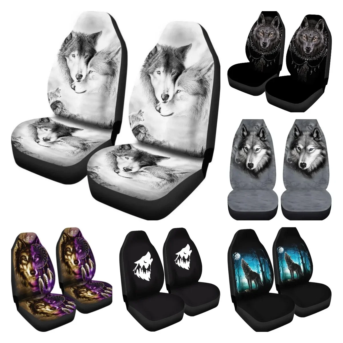 Couple Wolf Car Seat Covers  Front Universal Fit for Truck SUV Car Accessories Interior Woman Seat Covers