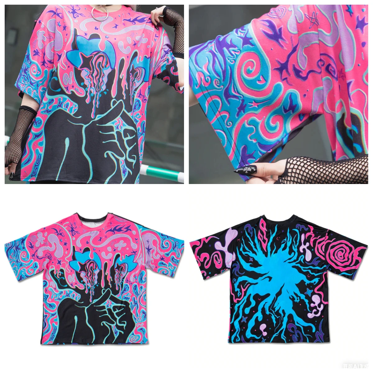 Adult and Children Cyber Sweet Cool 3D Print Harajuku Style Y2K Short Sleeve Acid Design Psychedelic Casual Sports T-Shirt