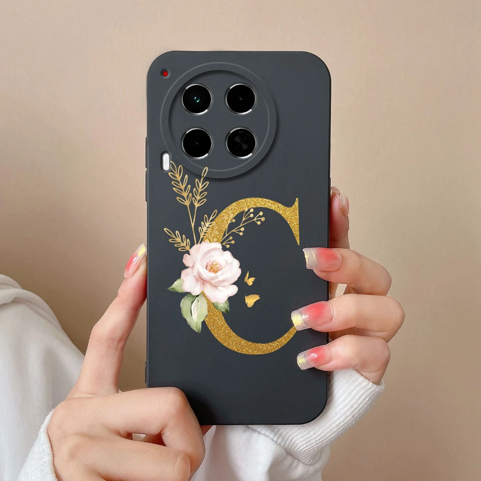 Case For Tecno Camon 30 30 Premier Beautiful Flower Letter Couple Liquid Shockproof Anti-fall Cover For tecno camon 30 Funda image 4