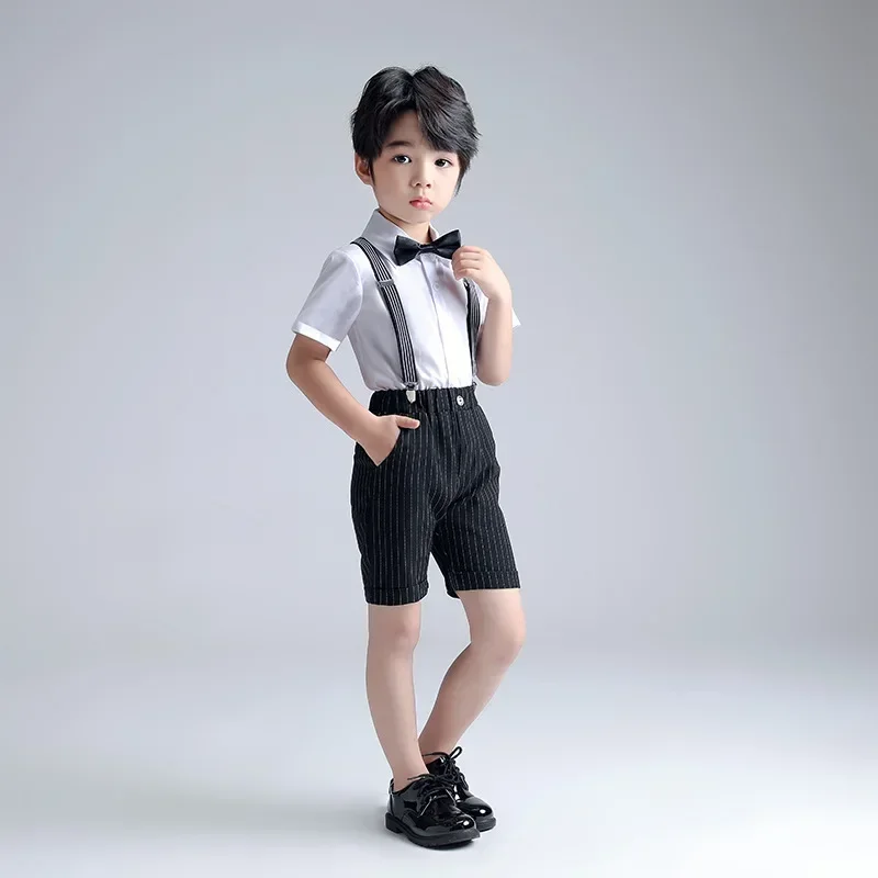 Children's Suit Summer New Boys Strap Pants Set Fashion Korean Version Dress Performance Competition Hosting Photography Clothes