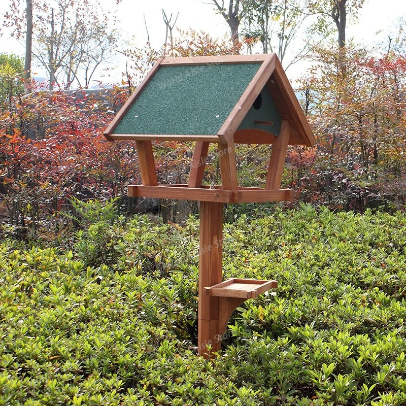 Outdoor Solid Wood Bird Feeder Feeder Sparrow Pigeon Feeder Food Box Bird Cage Balcony Garden Park Villa Sturdy and reliable