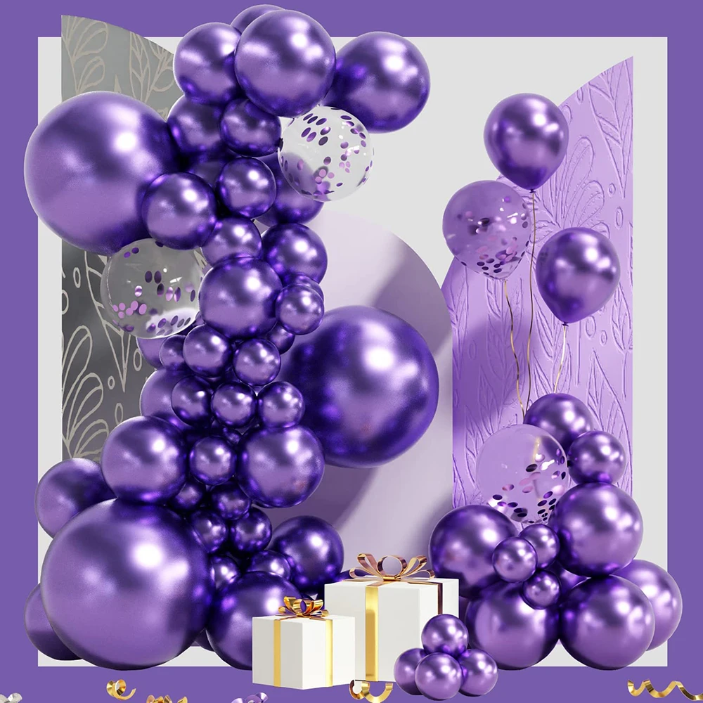 Metallic Lila Luftballons Bogen Girlande Kit Lila Konfetti Ballon Dekoration Babyparty 1. Geburtstag Party Ballon Hochzeitsdekoration