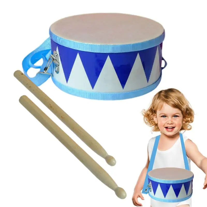 Toddler Drums Small Drum Set With 2 Drumsticks Adjustable Strap 8 Inch Baby Wooden Fun Drum Toys Hand Clap Drum Child Music Toy