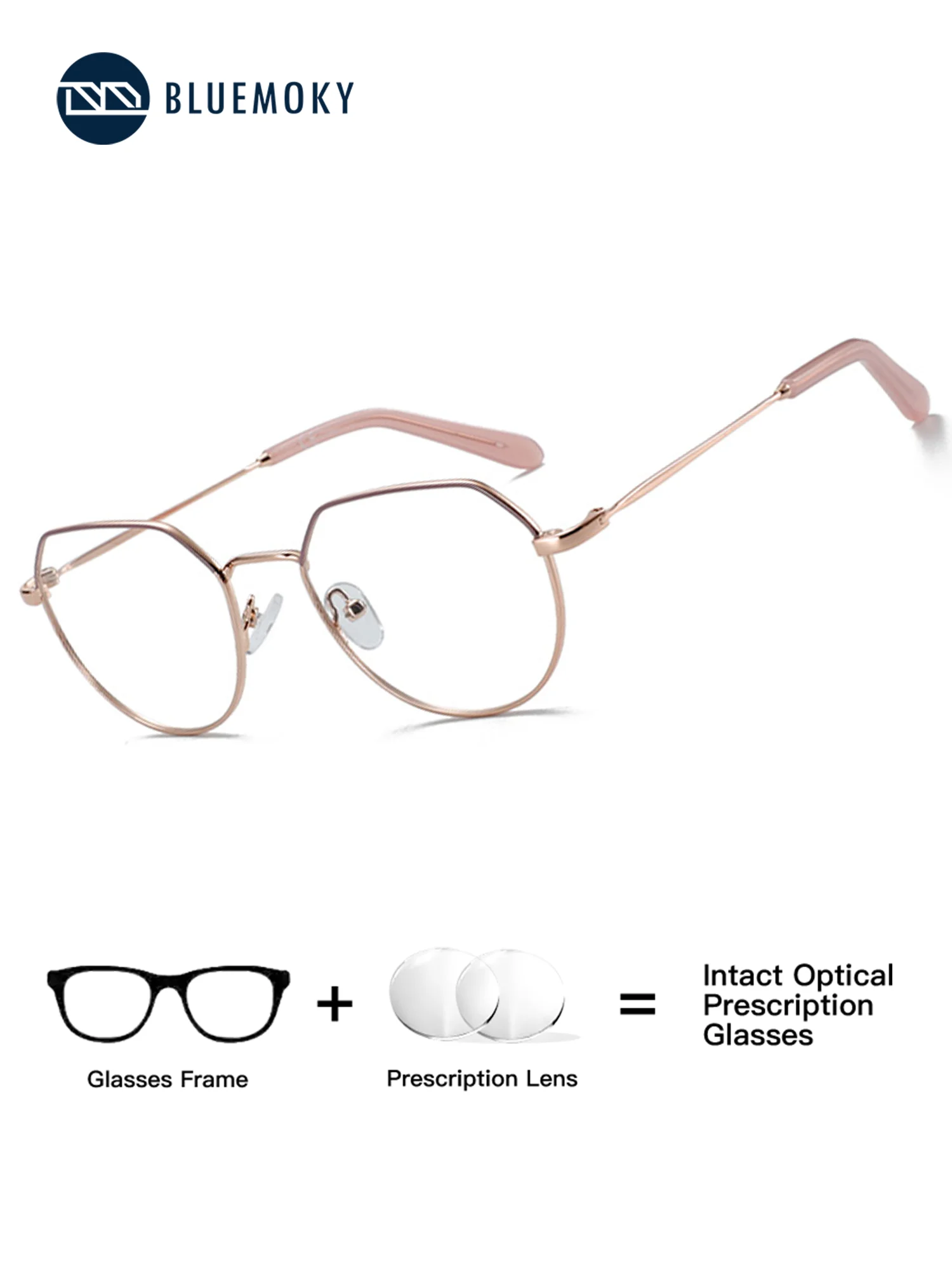 

BLUEMOKY Modern Women Polygon Prescription Glasses Mental Material Photochromic Lens With Blue Light Protection