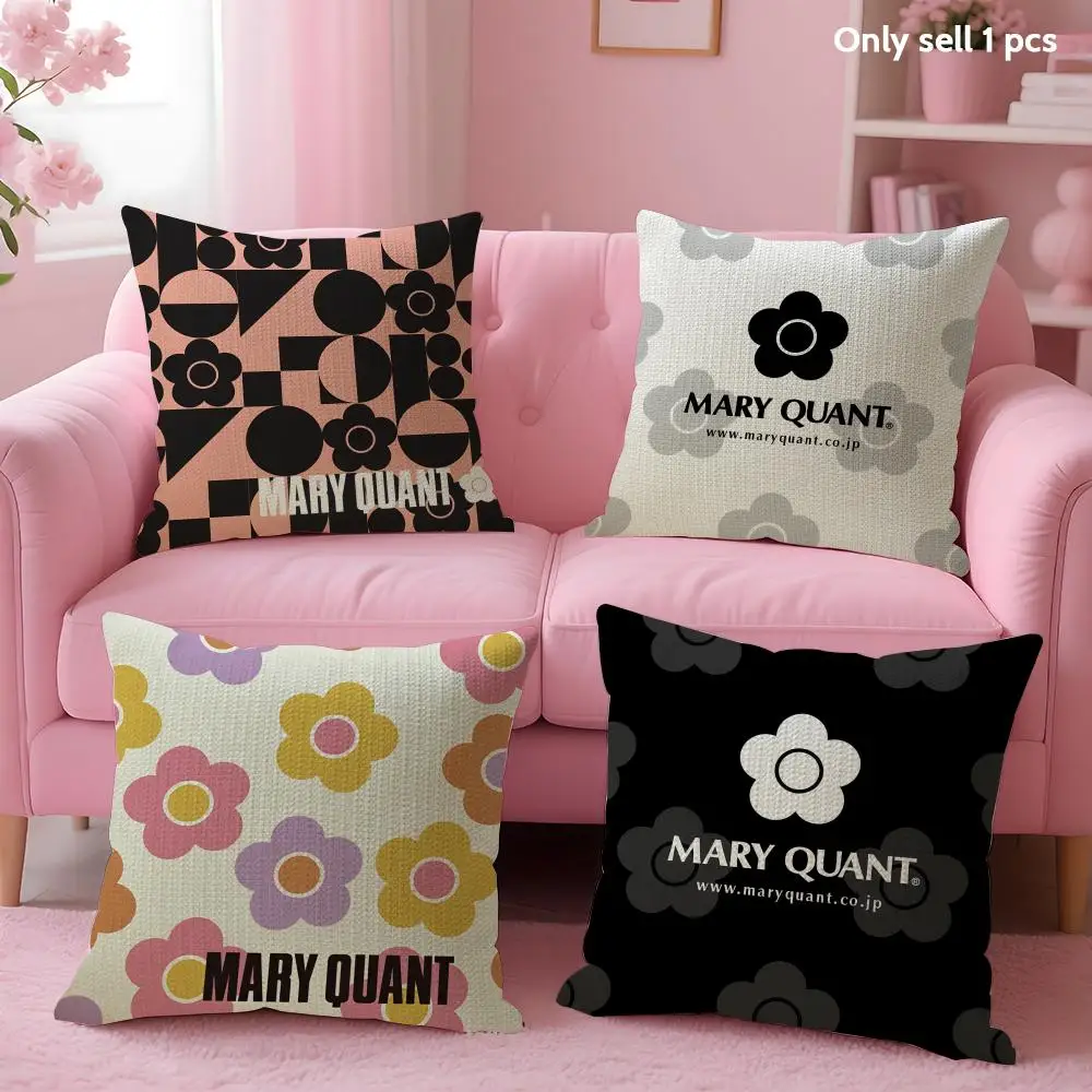 Fashion M-Mary-Q-Quant Cushion Cover Natural Linen Organic Fabric Double-Sided Printing Sofa Home Decor Gift Pillow Case