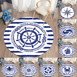 Nautical Round Rug Living Room Bedroom Kids  Soft Kitchen Area  Anti-Slip Flannel  Floor Mats