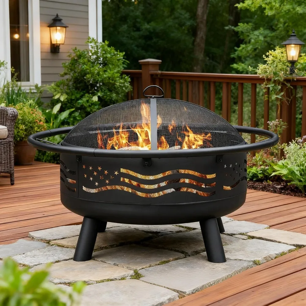 American Flag Wood-Burning Fire Pit, 32 in