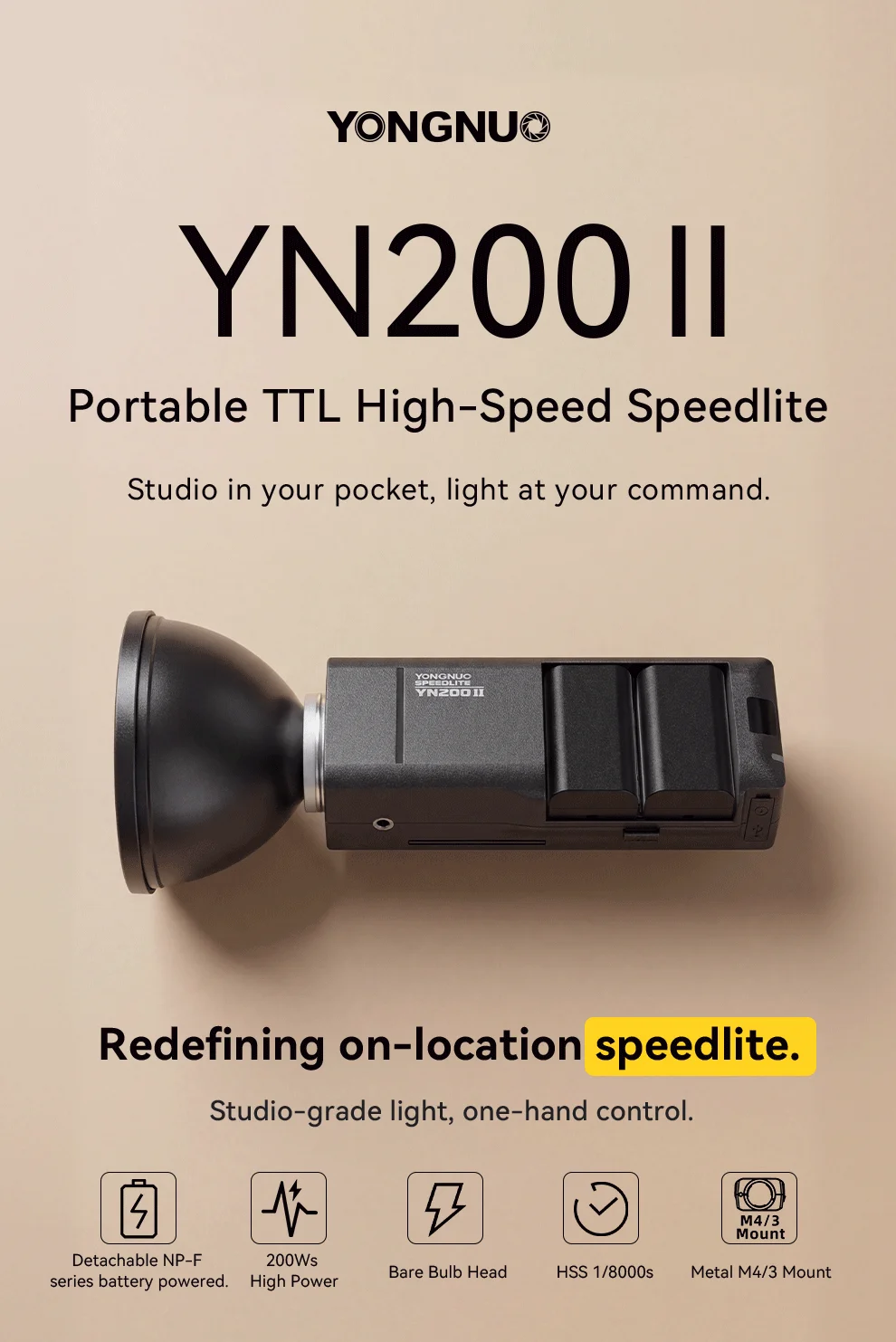 YongNuo YN200 II Portable TTL High-Speed Flash light Lithium Battery Support M/Multi 2.4g Wireless Trigger Outdoor Pocket Light