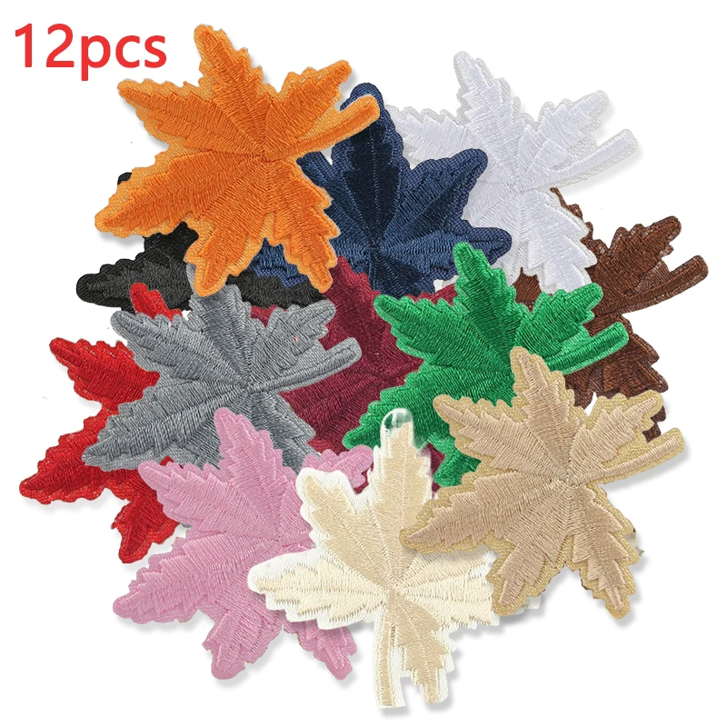 12pcs Iron On Patches For Clothing Maple Leaf Lot Bulk Embroidered Sew Mix Pack Parches Termoadhesivos Ropa Mochila Applique Diy