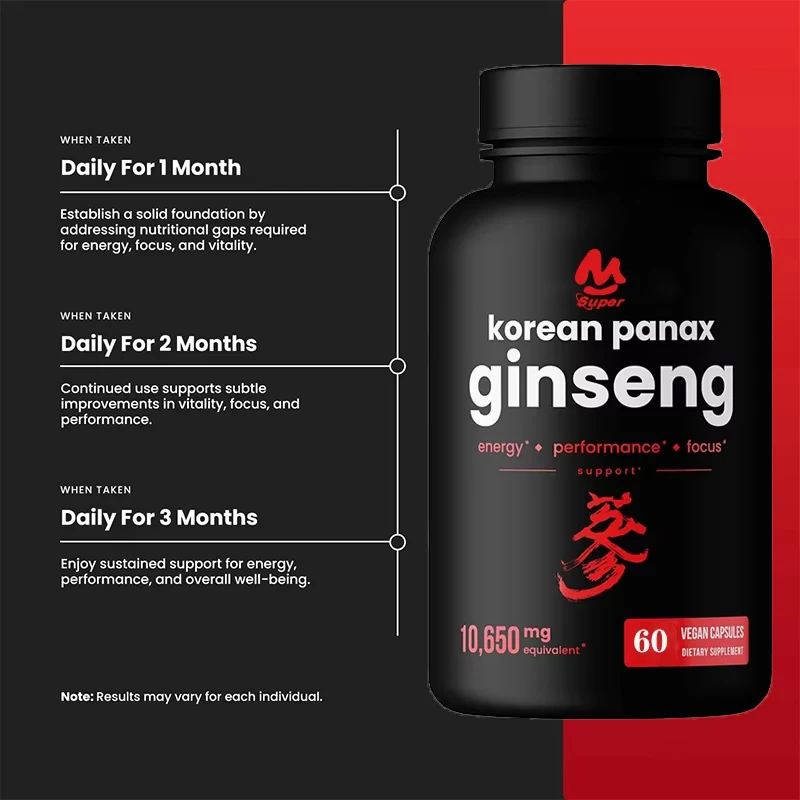 Korean red ginseng dietary supplement 1000mg-60 capsules vegetable capsules fortified root extract