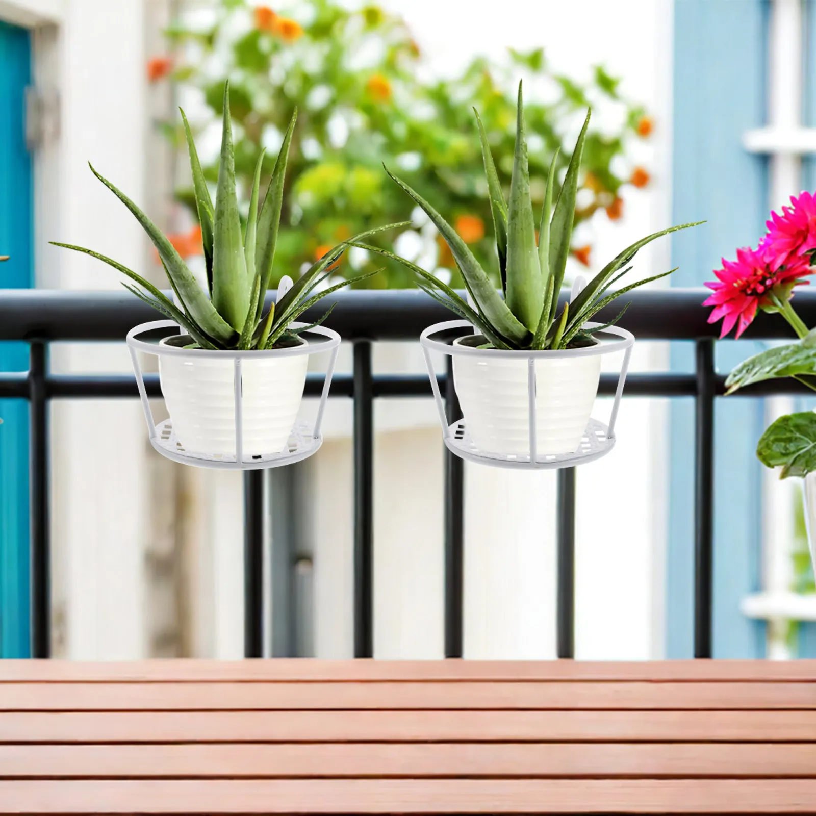 

Набор из 3 кованых железных подвесных кашпо для балкона, сверхпрочные держатели для растений на перила, уличные садовые полки