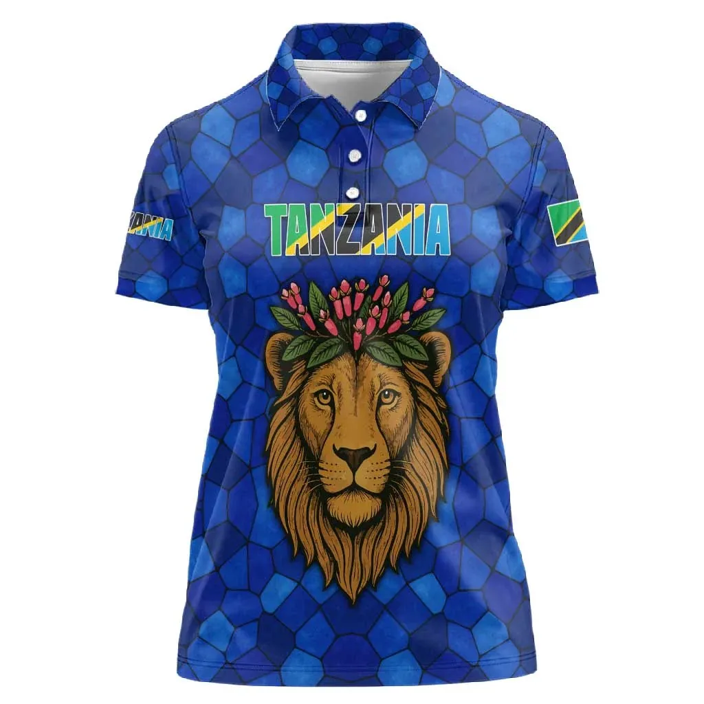 Women Tanzania Crest Pattern Polo Shirt Short Sleeve Collared Tee Casual Outdoor Travel Fashion Slim Fit Top Chic Elegant