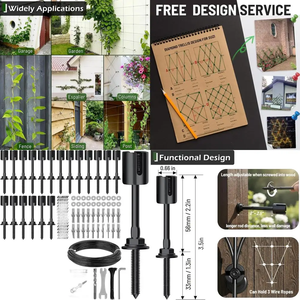 

Outdoor 20-Set Black 1/8 Wire Trellis for Climbing Plants with 98ft Vinyl-Coated Cable and Stainless Steel Wall Mount Kit