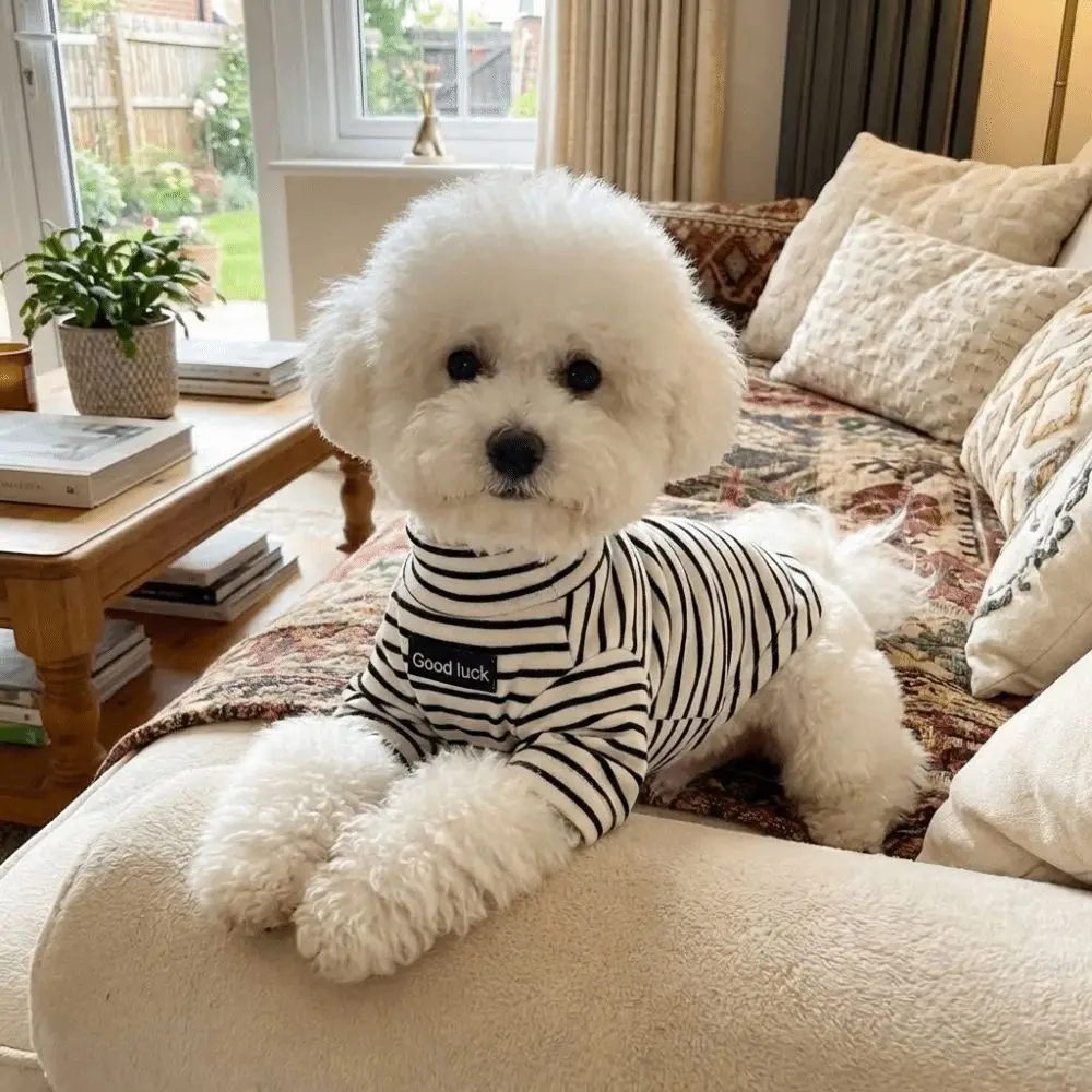 Dog Clothing High Collar Dog Thermal Shirt Warm Soft Dog Base Coat Two Leg Comfortable Striped Sweatshirt Home Wear