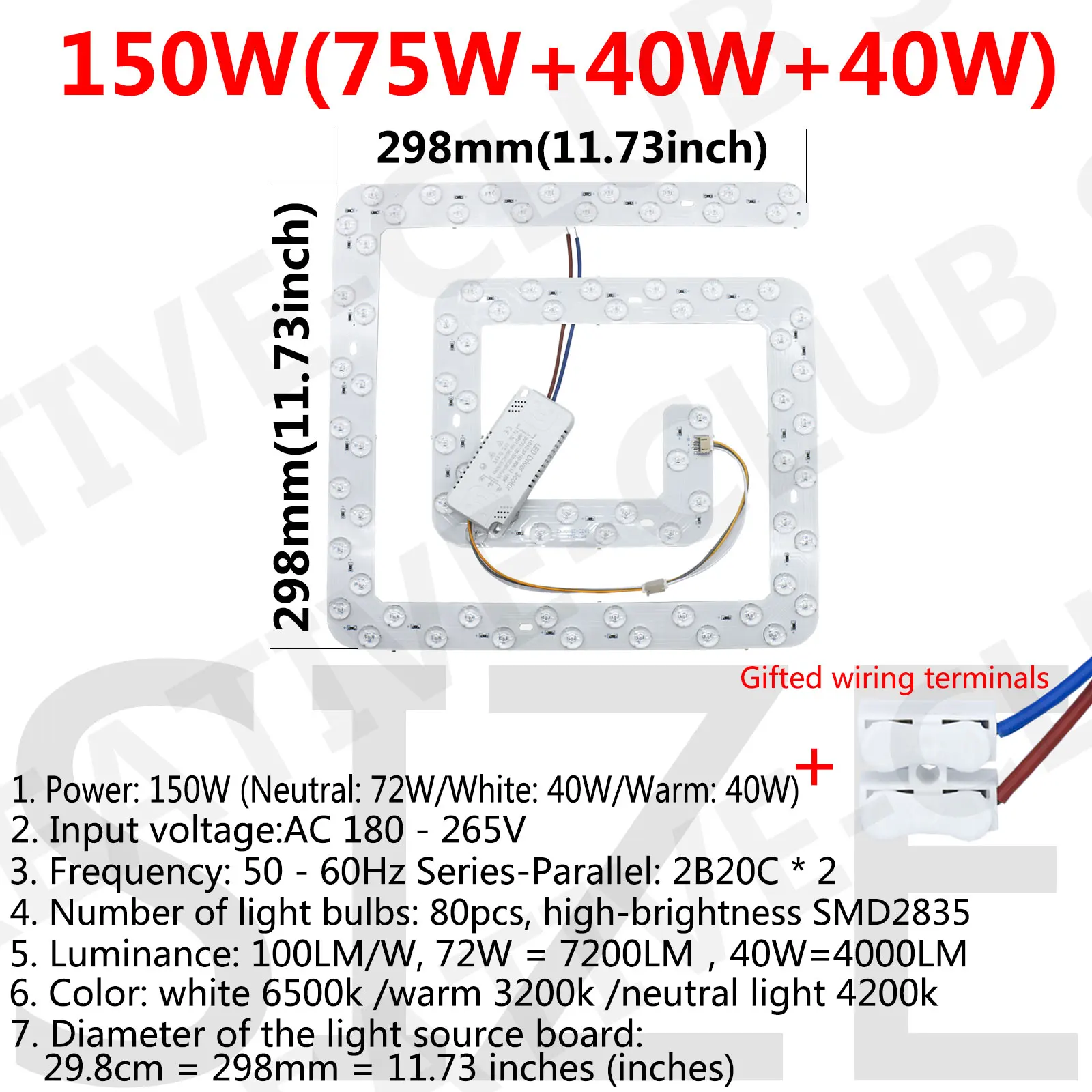 2pcs Square 150W AC180V-265V 3Color Variable Light LED Lamp Replaceable LED Module High-Brightness 80pcs SMD 2835 Energy-Saving