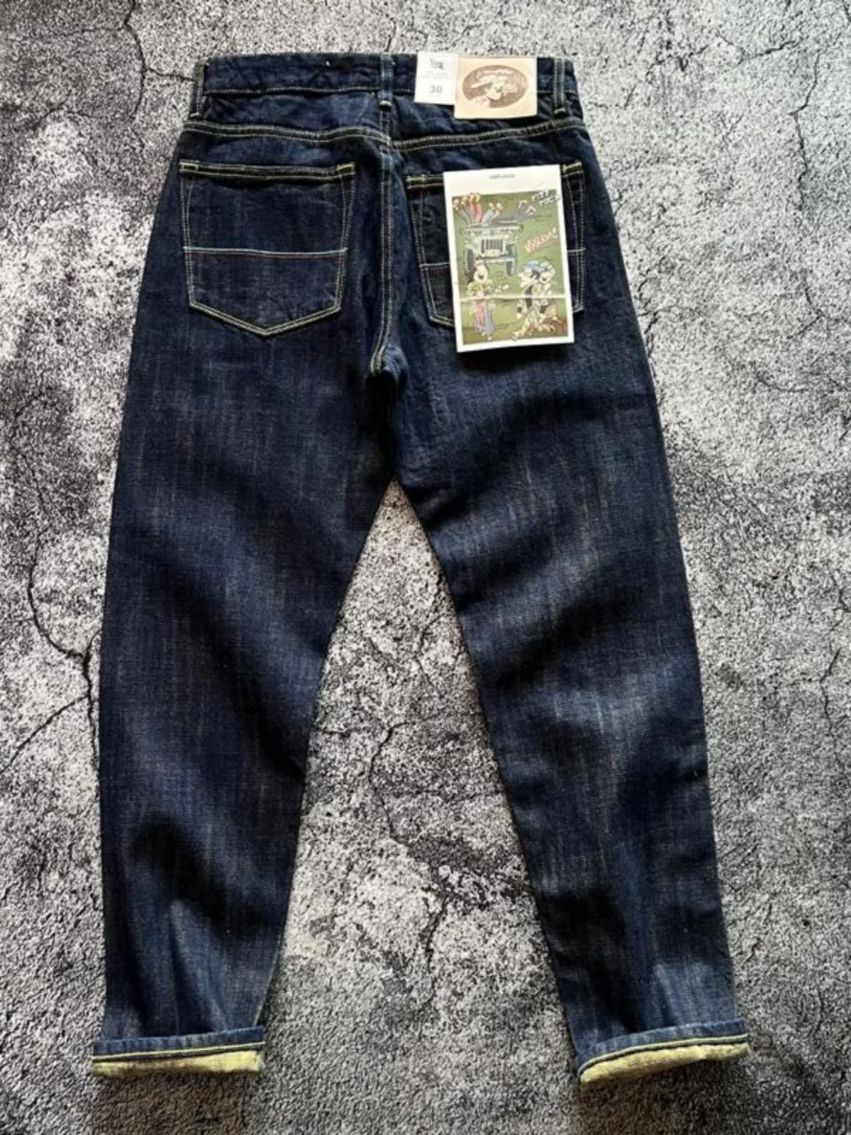 Selvedge Washed Destarched Indigo Denim Jeans for Men American Vintage Casual Fit Straight Pants Trendy 25ss Spring 100% Cotton