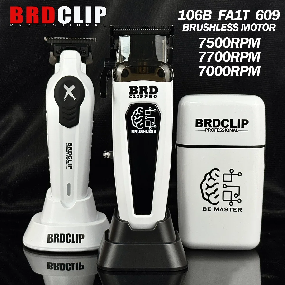 

Professional BRDCLIP 106B FA1T 609 Hair Clipper 7500RPM 7700RPM 7000RPM Brushless Motor Clipper DLC Blade with Charging Base