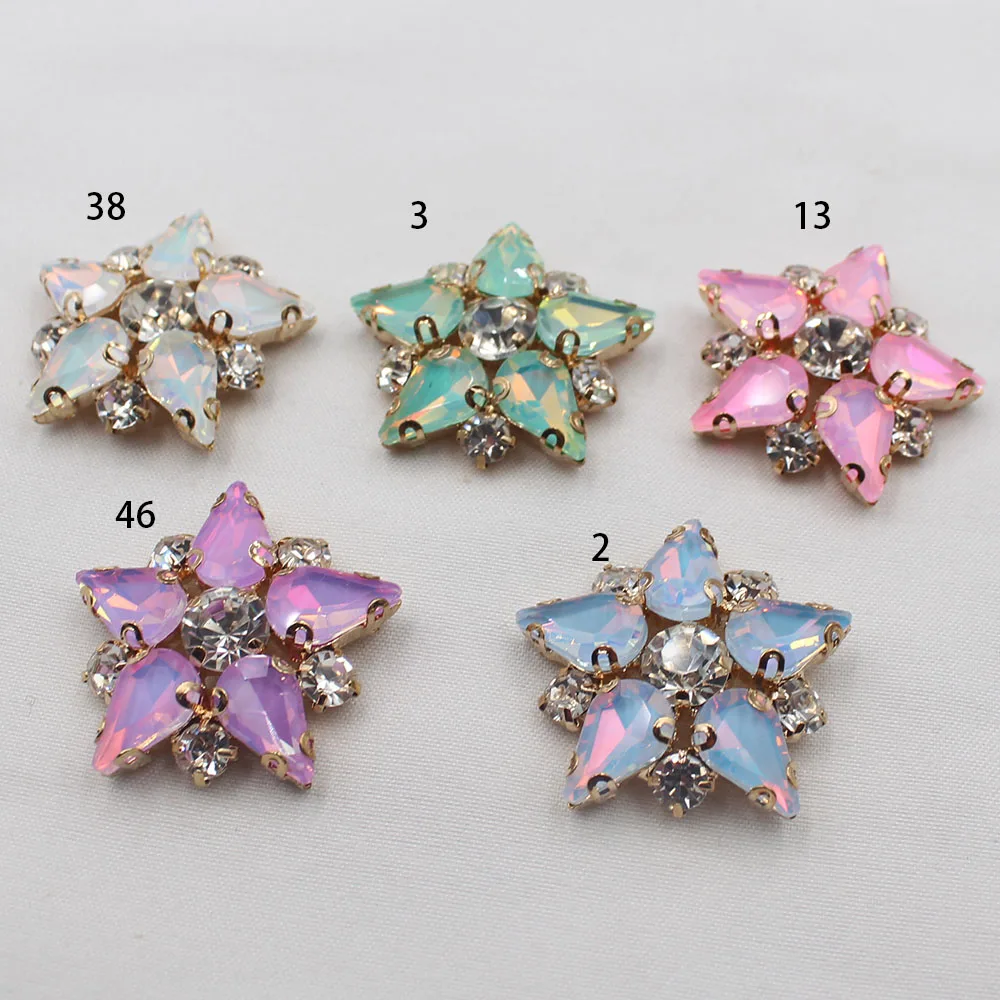 Factory direct sales of 2 pieces/set of gold brass pentagram crystal mocha buttons DIY socks, hats, shirts, collars, buttons Fas