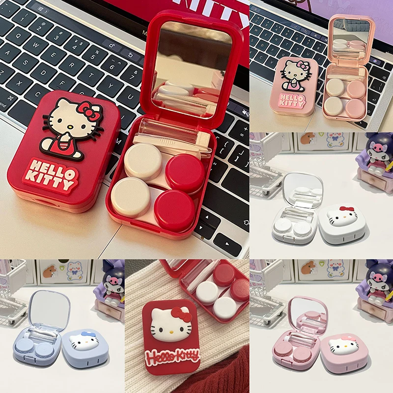 Nieuwe Sanrio Hello Kitty Rode Contactlensdoos Leuke Romantische Cartoon Anime Draagbare Reizen Contactlens Kawaii Opbergdozen