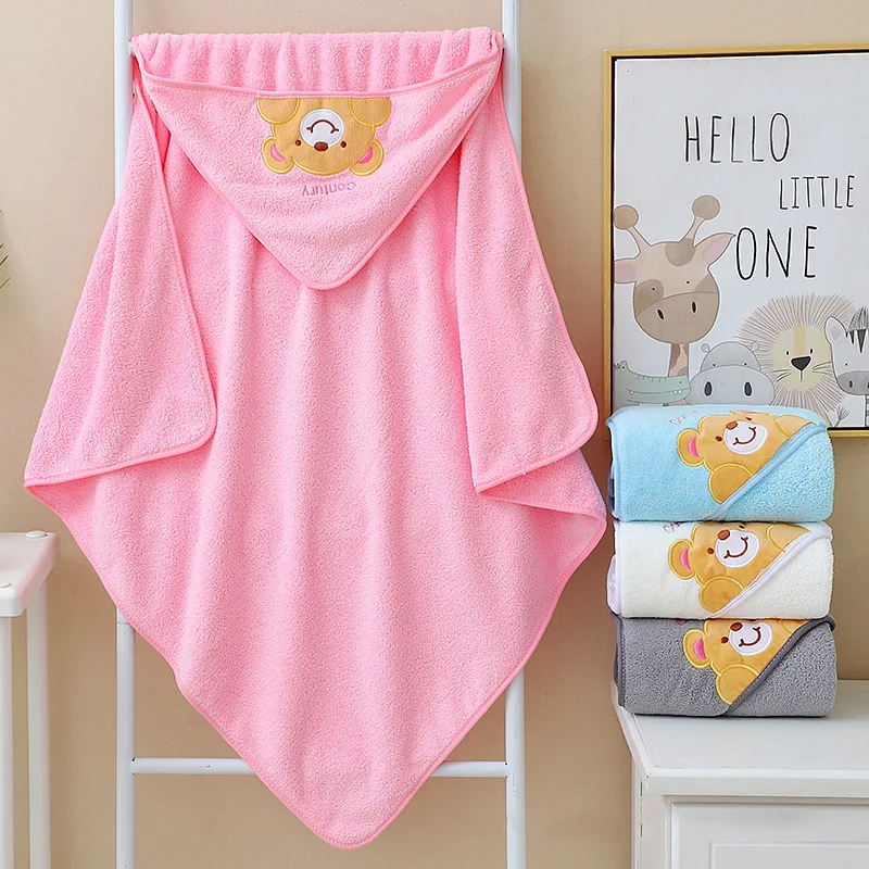 Coral fleece wearable blanket, cartoon bear home bath towel, highly absorbent, children's cover blanket bath towel