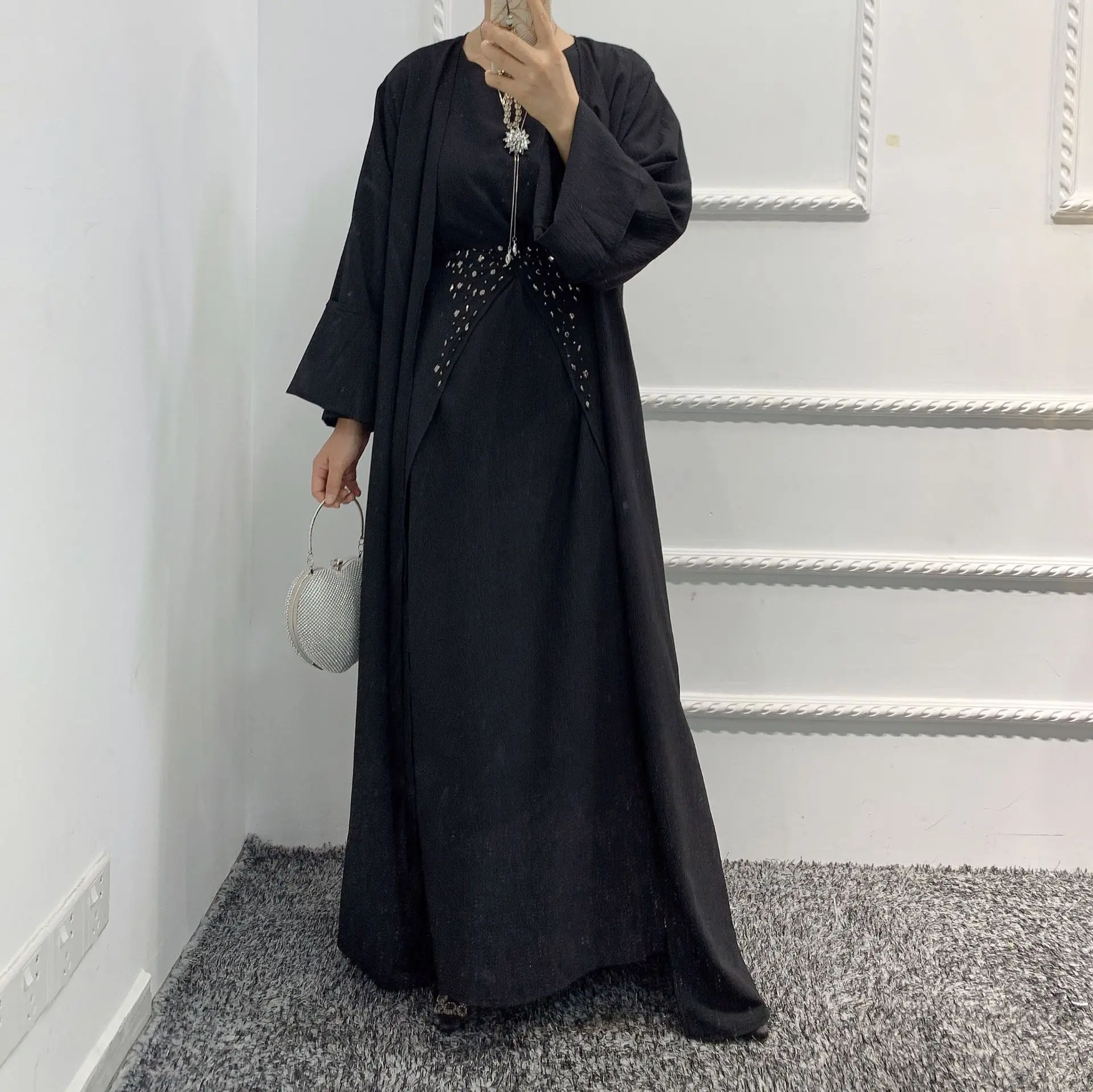 Bangladesh Abaya Muslim Dress Women 3 Piece Ser Evening Dresses Moroccan Kaftan Lace-up Islamic Clothing Hijab Vestidos