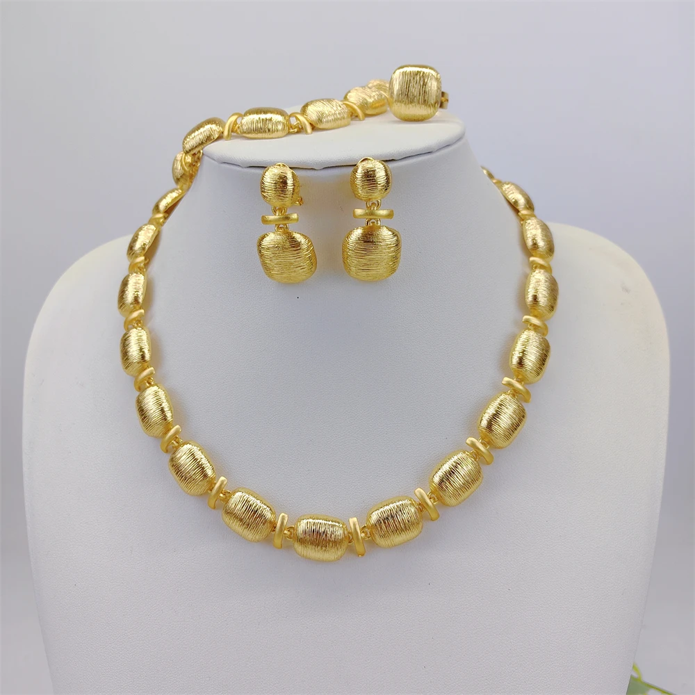ESALE Gold Color Jewelry Sets For Women Luxury Quality Necklace Earrings Bracelet And Ring Dubai African 18K Gold Plated Jewelry