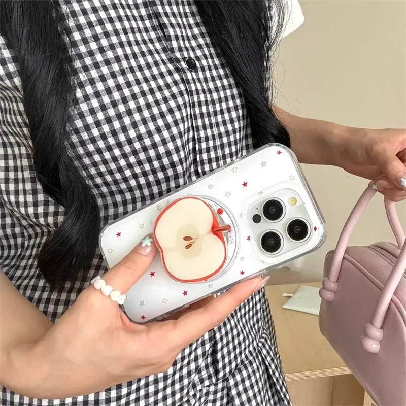 

Magnetic case with colorful small stars and a magnetic apple stand for iPhone 11 12 13 14 15 16 pro max