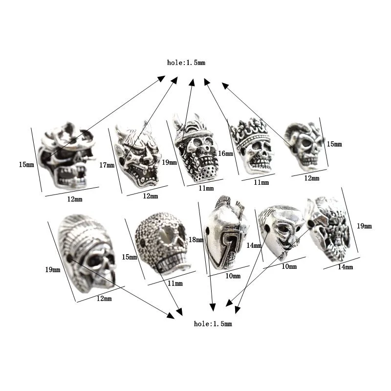 Punk style cosplay skeleton pearl spacer accessory with a hole diameter of about 1.5mm that can be threaded with jade thread