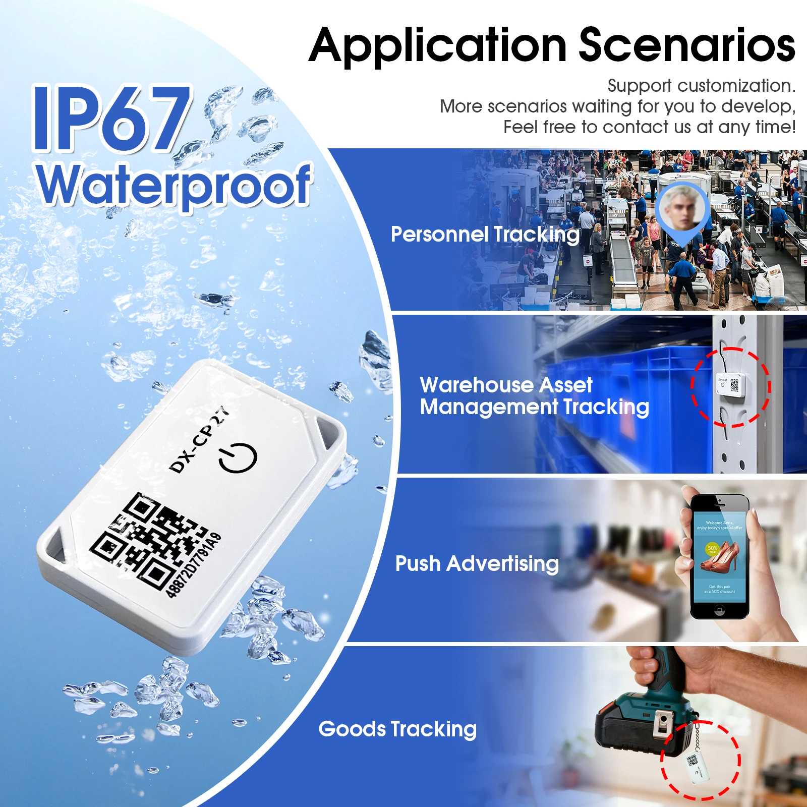 DX-IOT Wireless Eddystone più piccolo Mini formato iBeacon DA14531 BLE 5.1 Tag Tracker Posizione Faro Bluetooth con IP67 Impermeabile