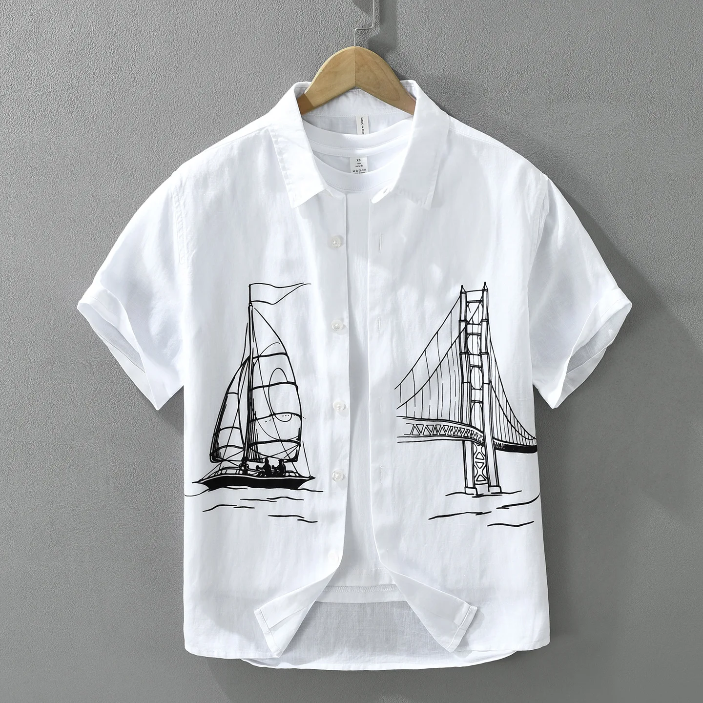 

Casual Linen Short Sleeve Shirt Men Summer Thin Lenzing Casual Printed Skin-friendly Breathable Loose Fit Regular Thickness