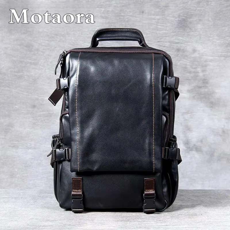 

MOTAORA Genuine Leather Men's Backpack 14.6/15.6-Inch Laptop Travel Bag, Soft Cowhide Outdoor Rucksack for Work & Adventure