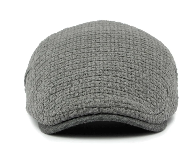 Autumn Flat Peaked Cap For Men Solid Knit Beret Hat Women Retro Newsboy Ivy Herringbone Beret Cabbie Forward Hat Adjustable