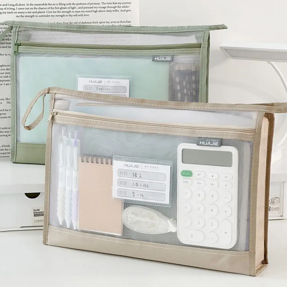 Support de stockage de fichiers à double couche, fermeture à glissière en maille, poudre, dossier A4, école, bureau, organisation de voyage