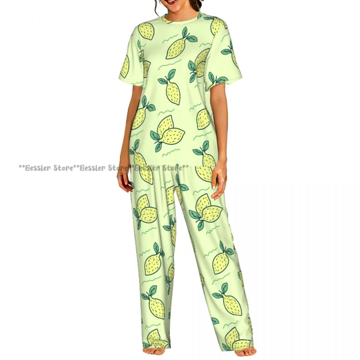 

Женская комфортная пижама: милый комплект с коротким рукавом и принтом лимона для сна