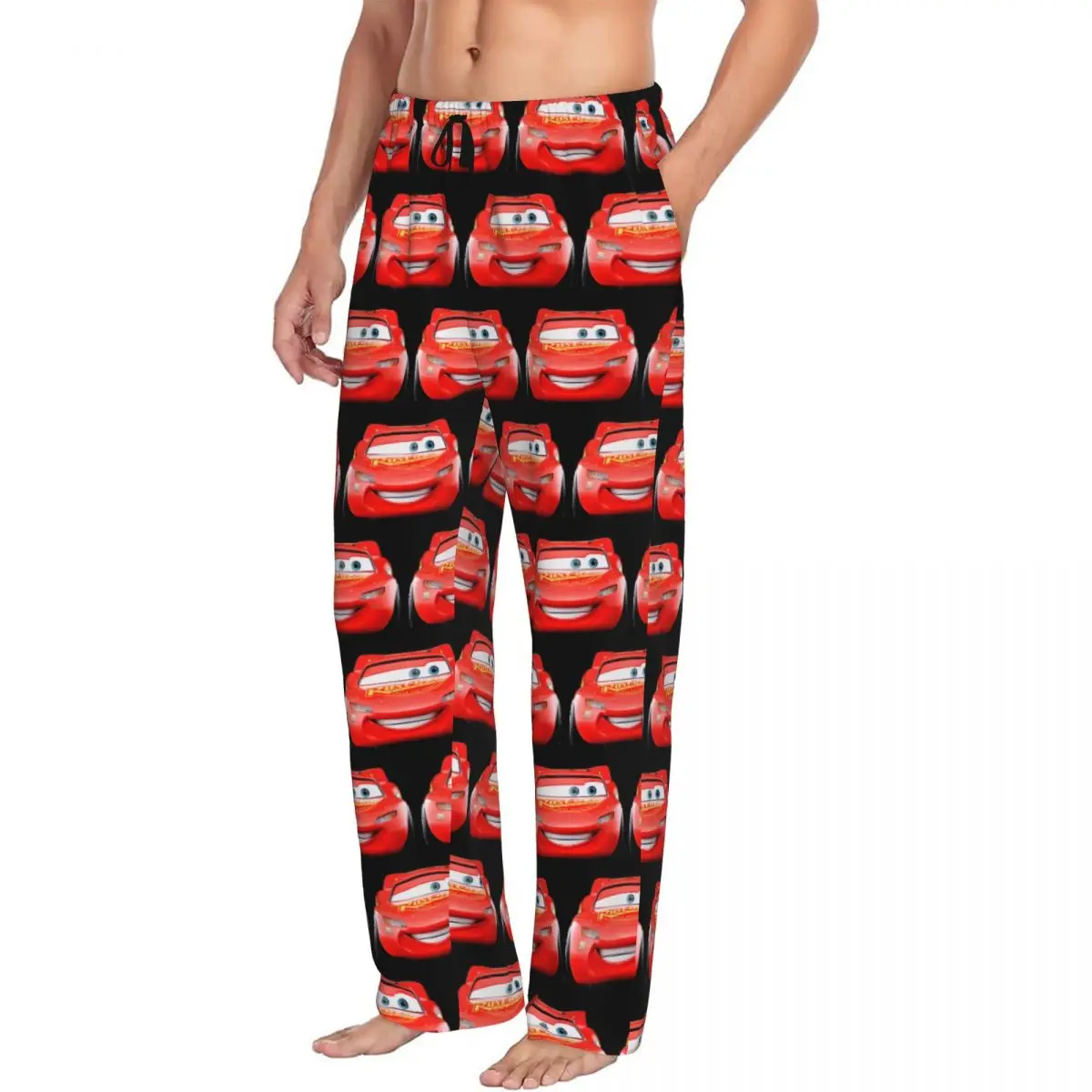 Custom Print Lightning Mcqueen Cartoon Cars Pajama Pants for Men Sleep Sleepwear Bottoms with Pockets