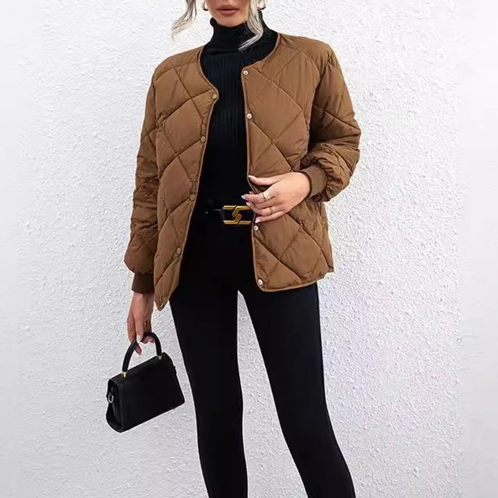 Women Collarless Down Jacket Women 2024 Winter New Light Diamond Check Short Warm Coat Casual Solid Color Outwear