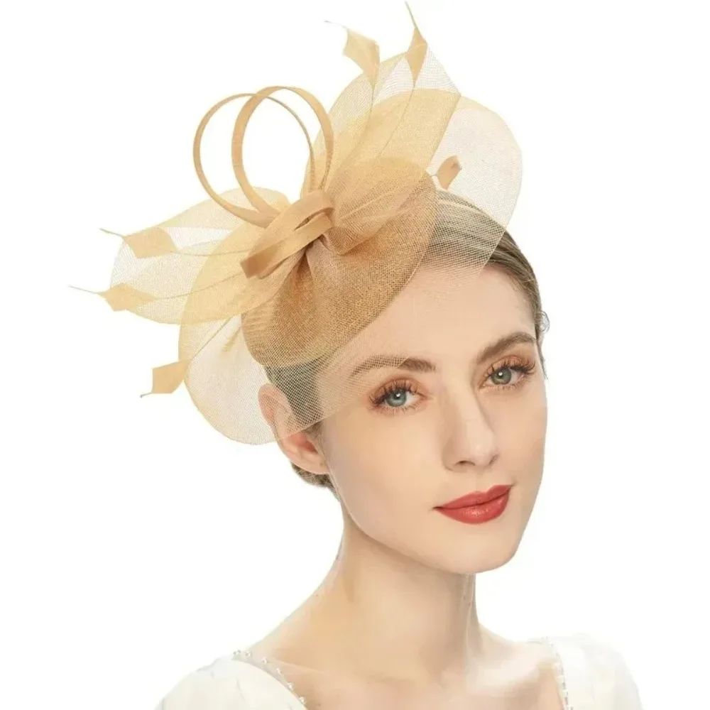 

Hat Exquisite Elegant Bride Headband Sweet Hair Hoop Veil Hat Headwear Lady Vintage Feathers Mesh Fascinator