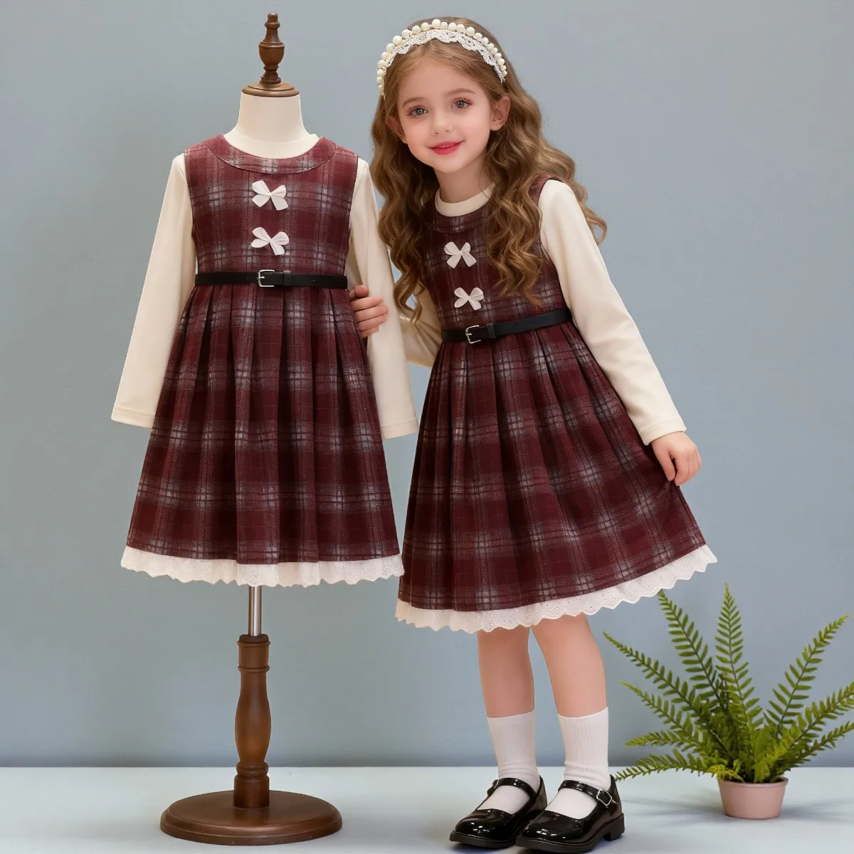 

Winter Girls Plaid Dresses for Girls Dress Suit 2pcs Teenagers Kids Outfits School Uniform Girls Clothes Children Costumes 6-13Y