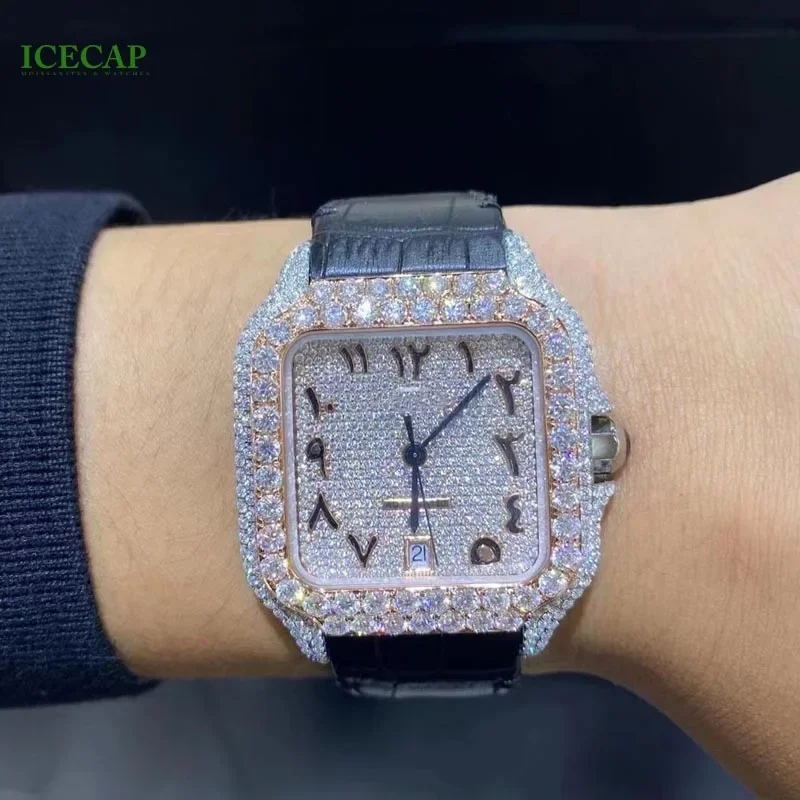 

Hot Ice Diamond Luxury Watches Square VVS Moissanite Men Women Wrist Mechanical Watches