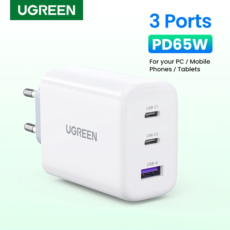 UGREEN 65W PD Charger Quick Charge 4.0 3.0 Type C PD USB Charger for iPhone 14 13 12 Pro Max Fast Charger For Laptop PD Charger