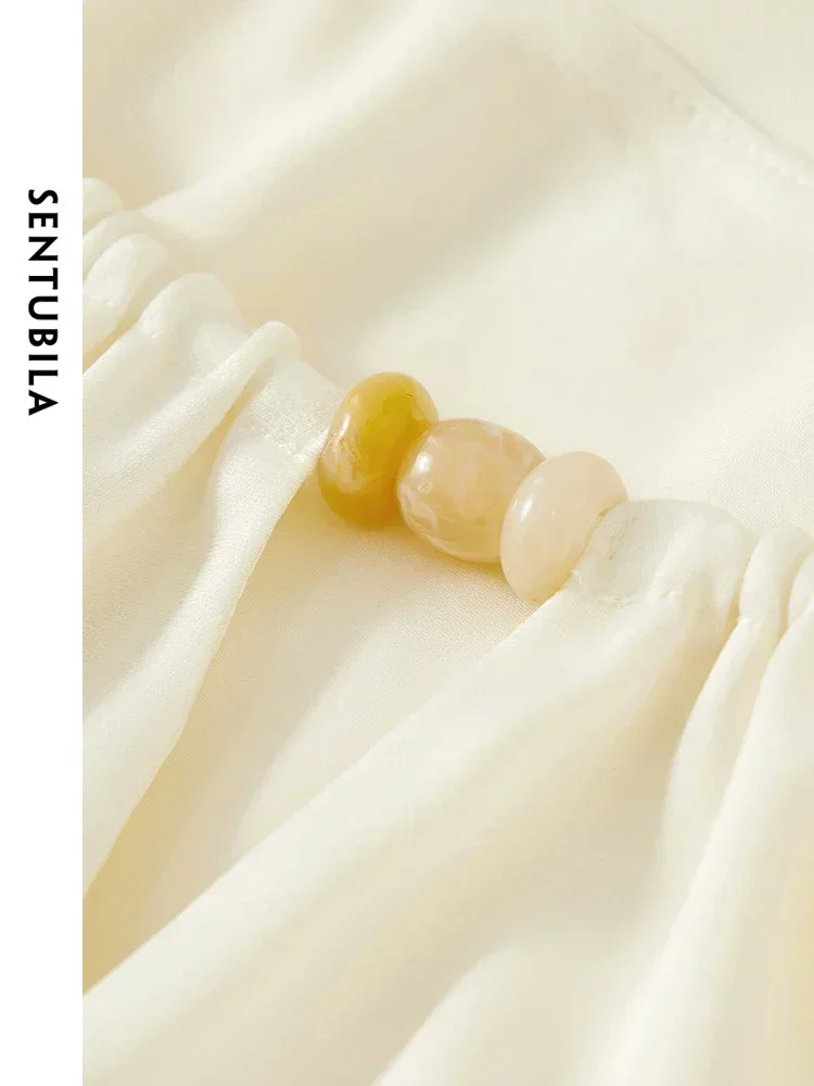 SENTUBILA Abito lungo in raso da donna elegante 2025 Abito longuette a vita increspata con cut-out moda primaverile Lady Evening Party 141L53140