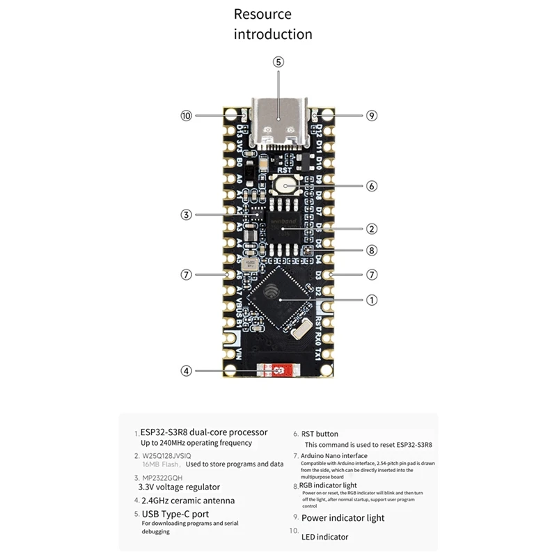 1 pieza ESP32 S3 Nano Placa de desarrollo ESP32-S3R8 Chip negro Compatible con Arduino Nano ESP32 para micro-python o Iot