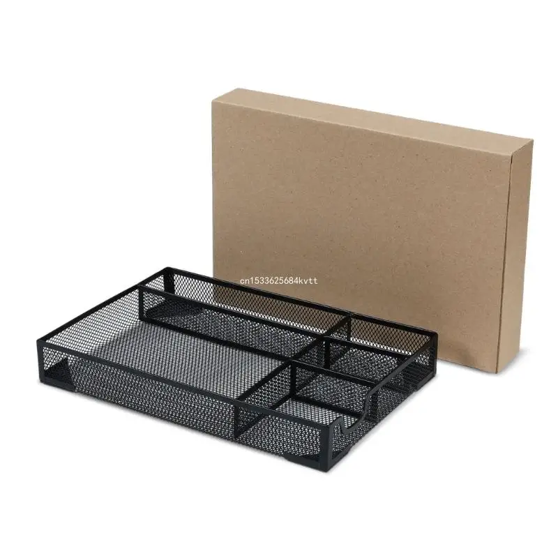 Mesh Desk Office Storage Supplies Drawer Organizers Holder with 5 Compartments Metal Mesh Desktop Dropship