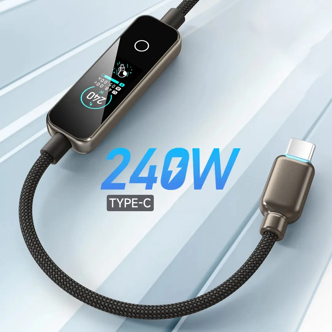1.2M TFT Display Real-time Power Display 240W Type-C to Type-C Fast Charging Data Cable with Dynamic 6A Zinc Alloy Charger Cbale