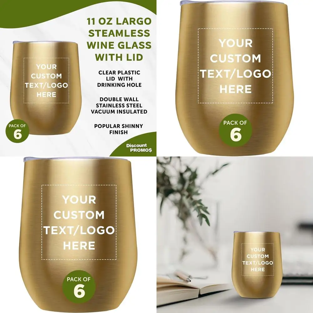 

Custom Stemless Wine Glass Tumblers, 11 oz, Set of 6, Personalized Bulk Pack - Ideal for Wine, Cocktails, and Other Beverages -