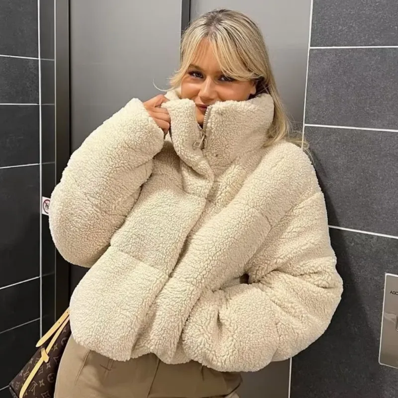 

Новинка 2025 года, утепленная теплая женская одежда, осенне-зимнее пальто для отдыха, новое женское короткое хлопковое пальто из овечьей шерсти с воротником-стойкой