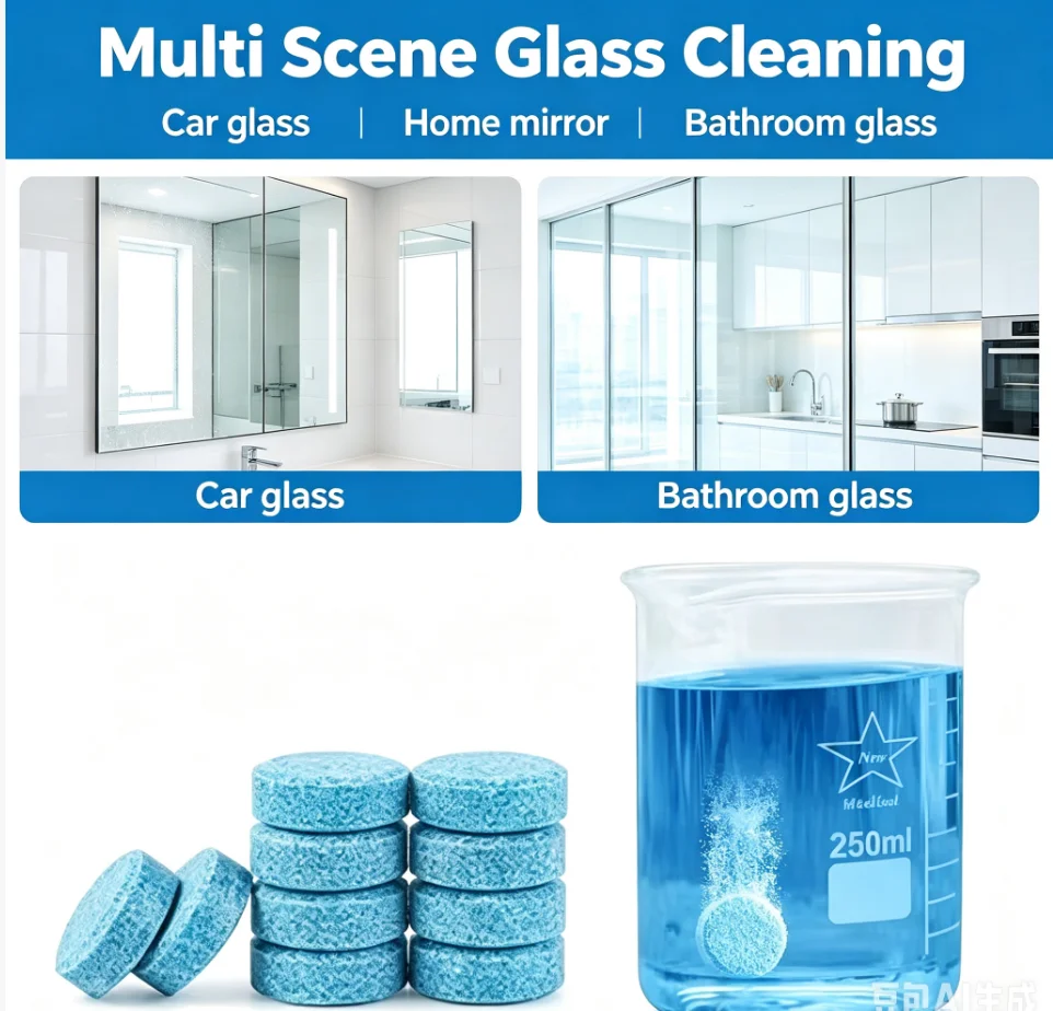 Windshield Washer Tablets Concentrated Effervescent Car Care Essentials Car Wash Tablets for Quick Cleaning Bug & Dirt Remover